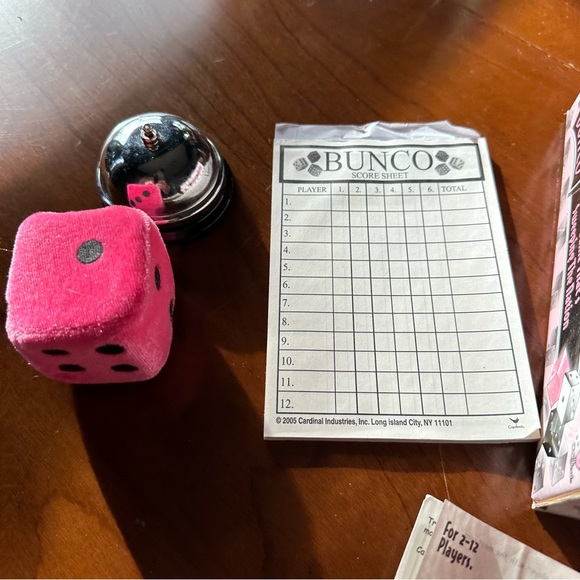 Bunco Social Dice Bell Fuzzy Die Party Game Cardinal Pink Edition 2005 - Picture 2 of 7